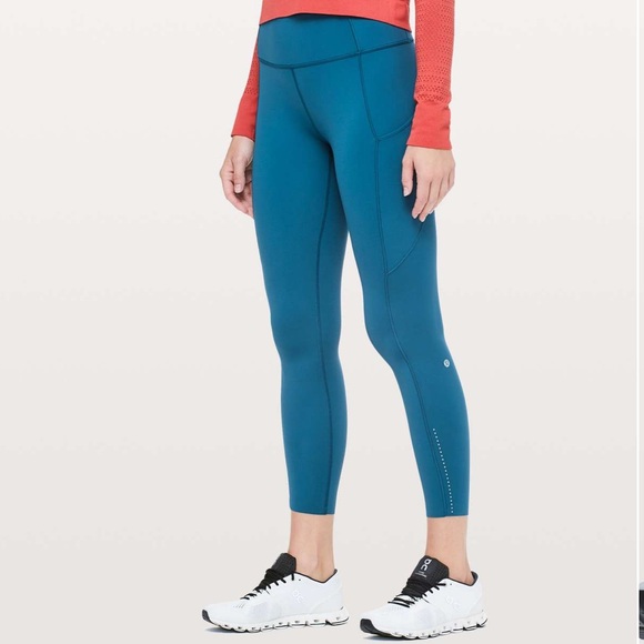 lululemon athletica Pants - Lululemon Fast & Free 7/8 Tight II Nulux 25" Carbon Blue Pockets Running Gym-6